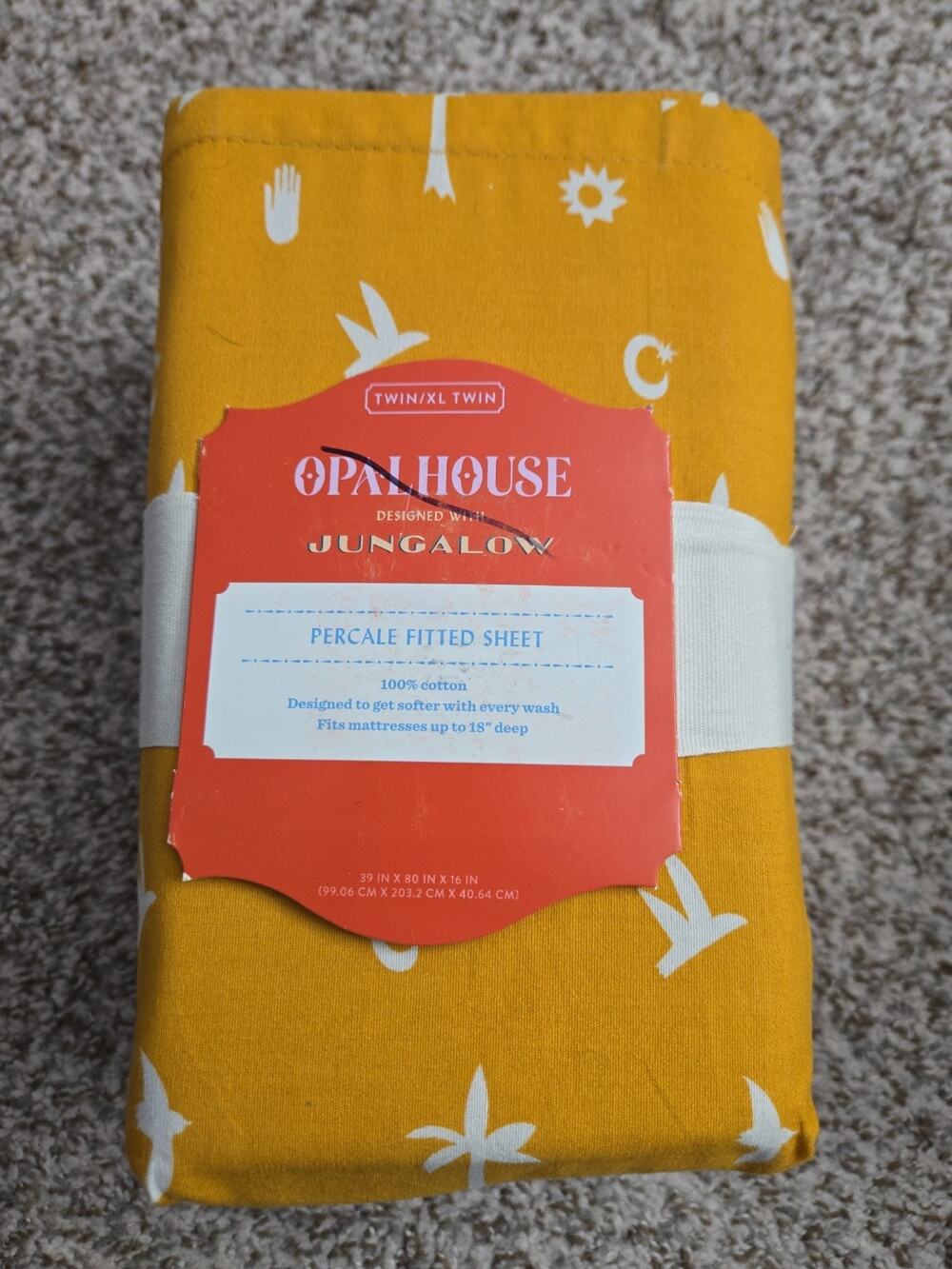 OPALHOUSE JUNGALOW Fitted Sheet Twin/XL Twin Mustard Yellow Cotton Percale New